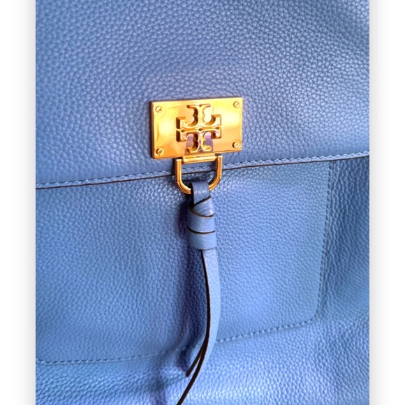 Tory Burch Eve Flap Backpack - High Tide Blue - Pebbled Leather -Like New - Picture 7 of 10